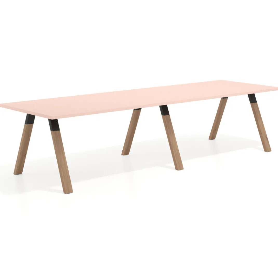 Mesa de oficina progresiva UvePro doble, fondo 100cm, estructura negra, patas de madera