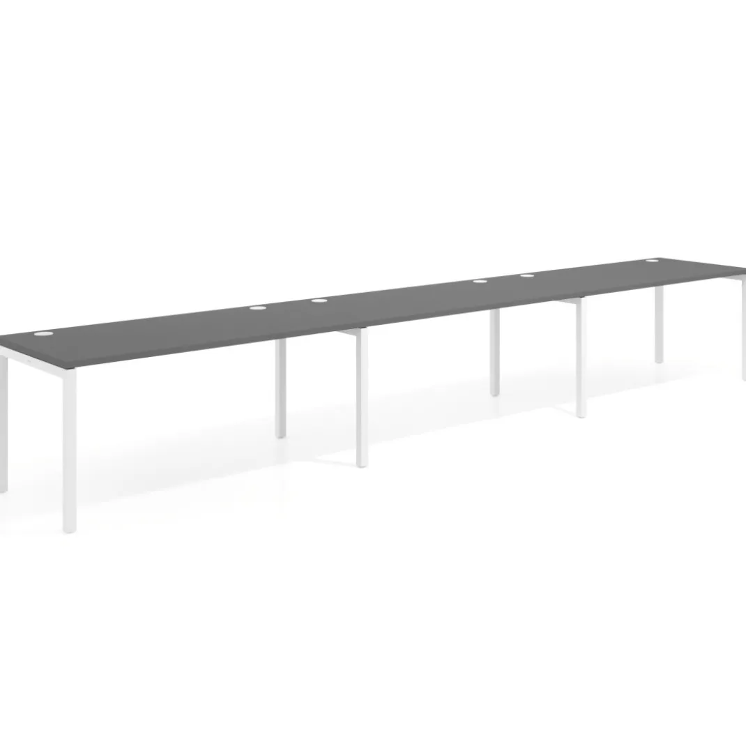 Mesa de oficina progresiva triple Kube, fondo 80cm, estructura blanca