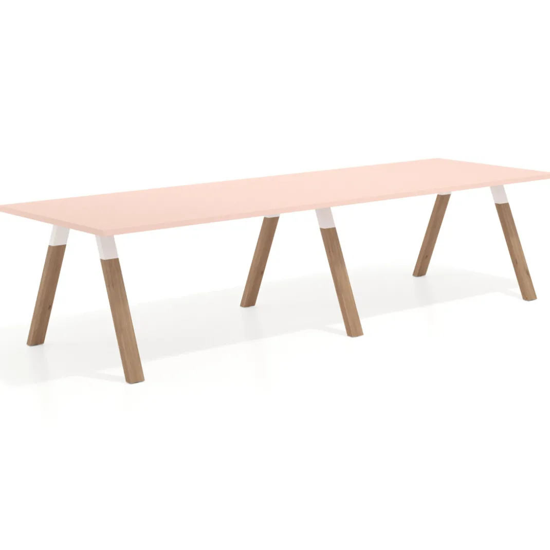 Mesa de oficina progresiva UvePro doble, fondo 100cm, estructura blanca, patas de madera