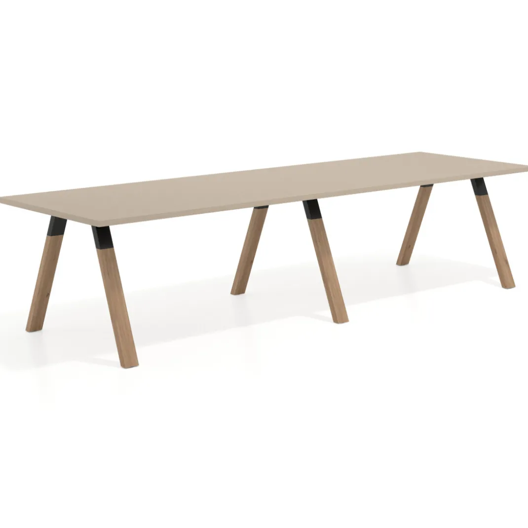 Mesa de oficina progresiva UvePro doble, fondo 100cm, estructura negra, patas de madera