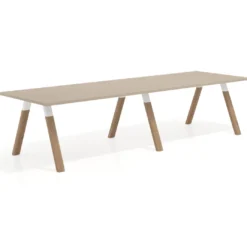 Mesa de oficina progresiva UvePro doble, fondo 100cm, estructura blanca, patas de madera