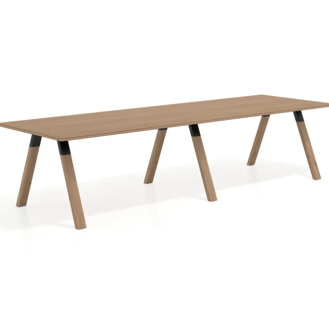 Mesa de oficina progresiva UvePro doble, fondo 100cm, estructura negra, patas de madera