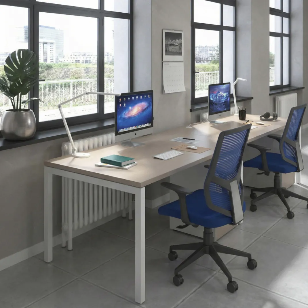 Mesa de oficina progresiva doble Kube, fondo 80cm, estructura blanca