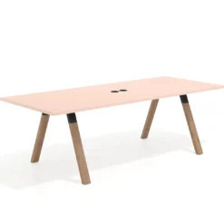 Mesa de reuniones rectangular UvePro fondo 100cm, estructura negra, patas de madera