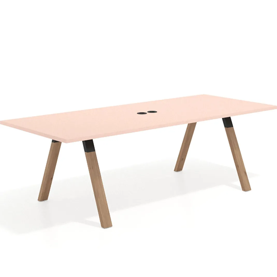 Mesa de reuniones rectangular UvePro fondo 100cm, estructura negra, patas de madera