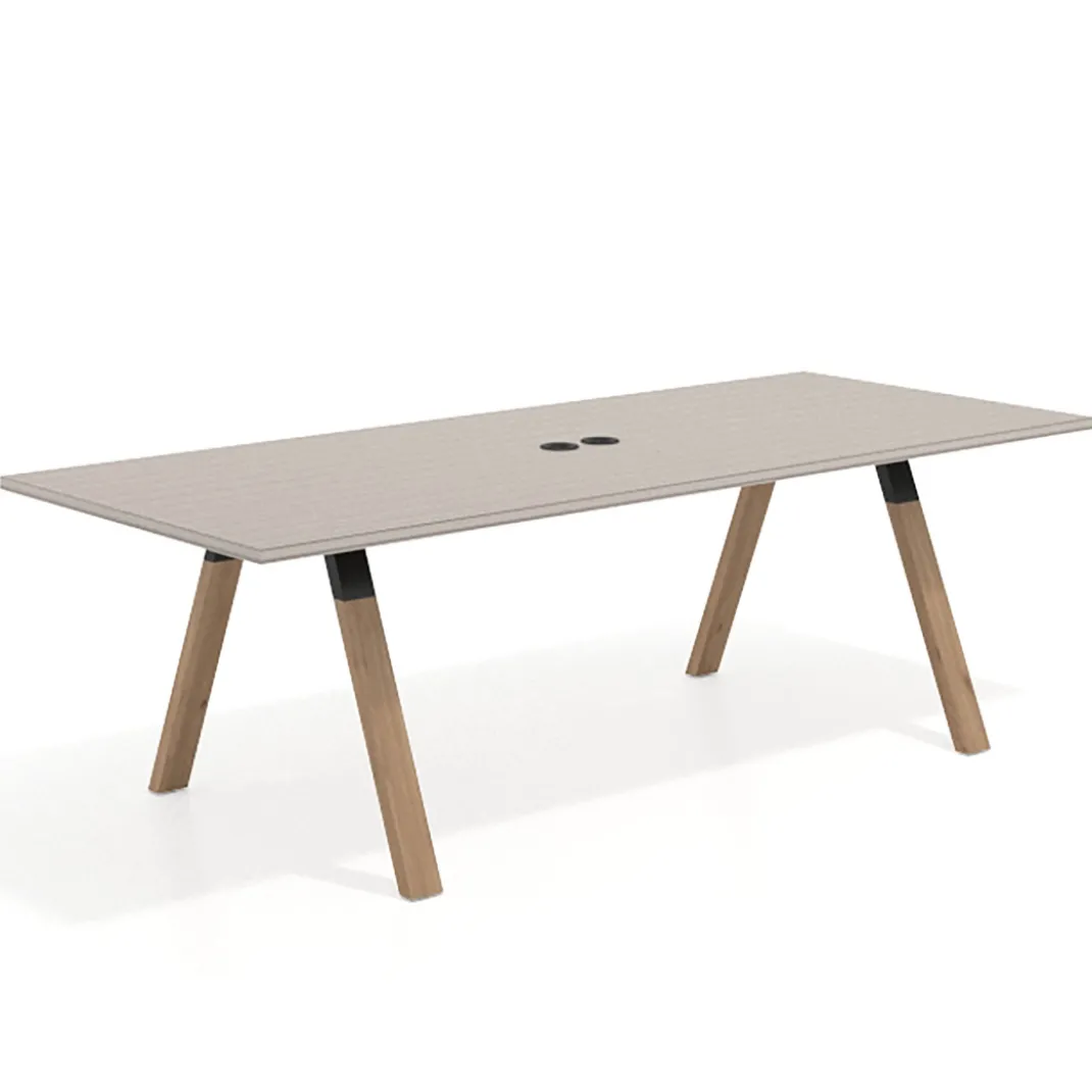 Mesa de reuniones rectangular UvePro fondo 100cm, estructura negra, patas de madera