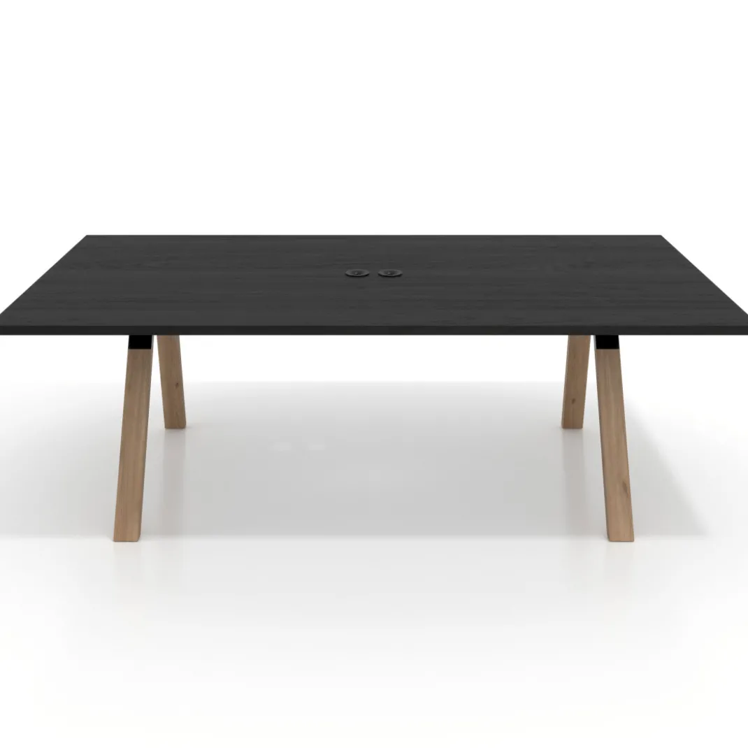 Mesa de reuniones rectangular UvePro fondo 126, patas interior, estructura negra/madera
