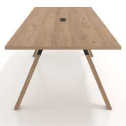 Mesa de reuniones rectangular UvePro fondo 100cm, estructura negra, patas de madera