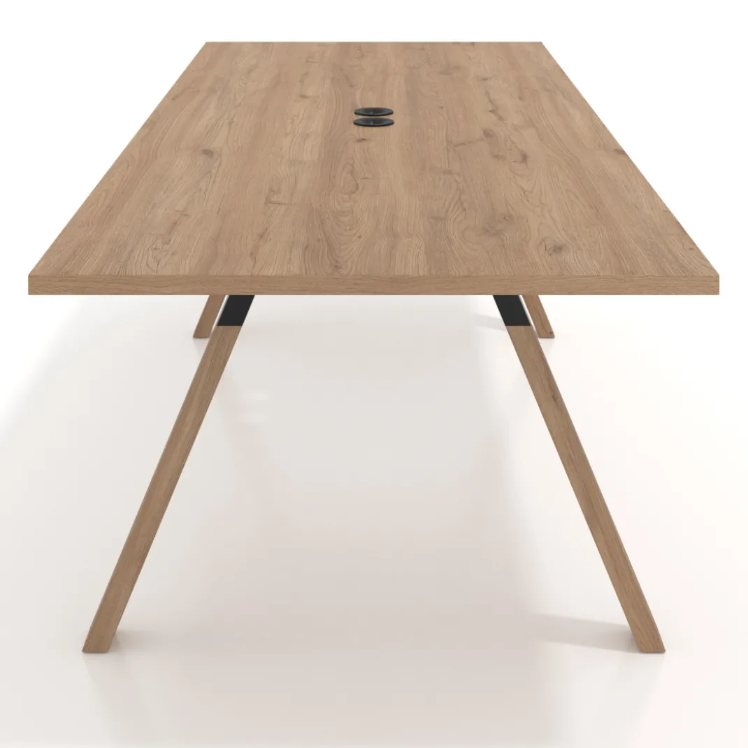 Mesa de reuniones rectangular UvePro fondo 100cm, estructura negra, patas de madera