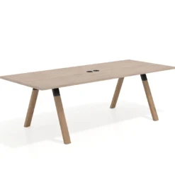 Mesa de reuniones rectangular UvePro fondo 100cm, estructura negra, patas de madera