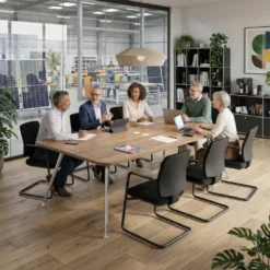 Mesa de reuniones Tekno gran formato, fondo 120, patas aluminio inyectado, estructura cromada