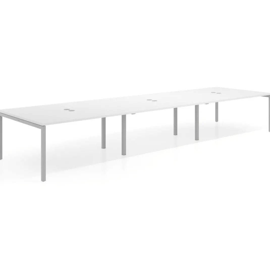 Mesa de reuniones triple Kube, encimera continua, fondo 142 cm, estructura aluminio