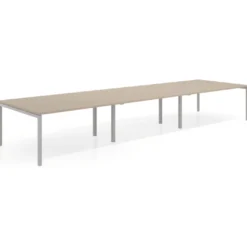 Mesa de reuniones triple Kube, encimera continua, fondo 142 cm, estructura aluminio
