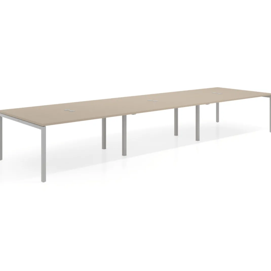 Mesa de reuniones triple Kube, encimera continua, fondo 142 cm, estructura aluminio