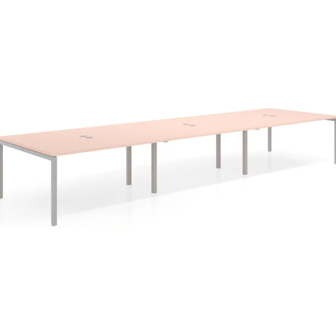 Mesa de reuniones triple Kube, encimera continua, fondo 142 cm, estructura aluminio