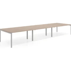 Mesa de reuniones triple Kube, encimera continua, fondo 142 cm, estructura aluminio
