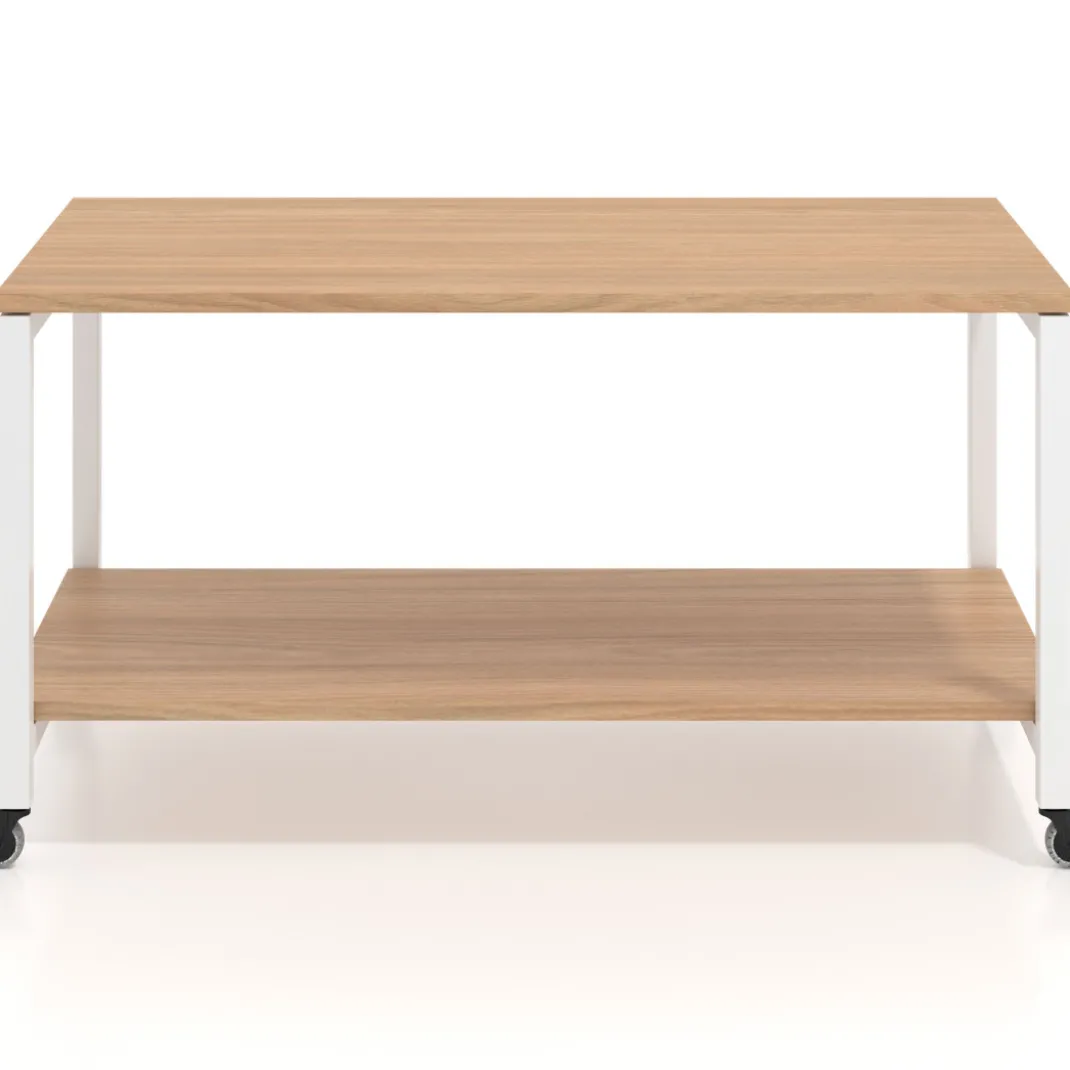 Mesa de trabajo expositor con ruedas Kube, con 2 niveles, estructura blanca