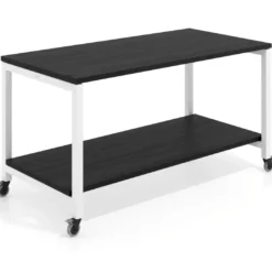 Mesa de trabajo expositor con ruedas Kube, con 2 niveles, estructura blanca