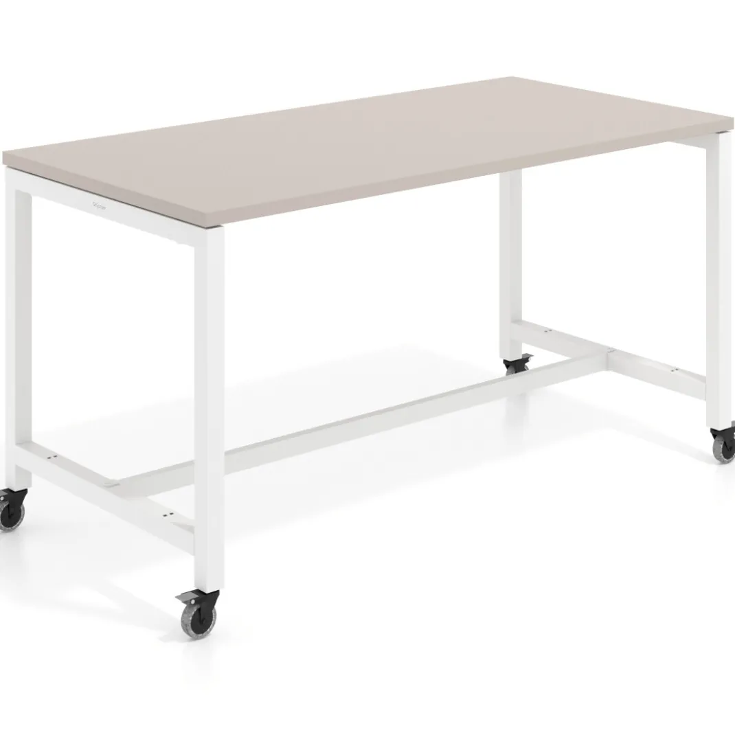 Mesa de trabajo expositor con ruedas Kube, estructura blanca