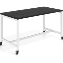 Mesa de trabajo expositor con ruedas Kube, estructura blanca