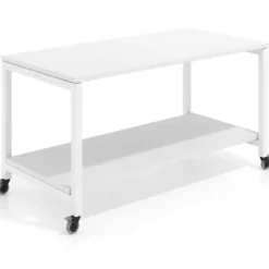 Mesa de trabajo expositor con ruedas Kube, con 2 niveles, estructura blanca