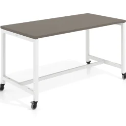 Mesa de trabajo expositor con ruedas Kube, estructura blanca