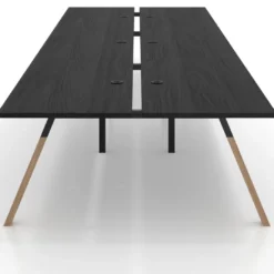 Mesa multipuesto UvePro Bench triple, fondo 166 cm, estructura negra/madera