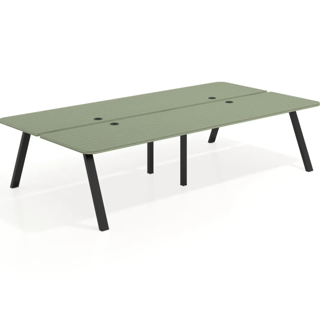 Mesa multipuesto UvePro Bench doble, fondo 166 cm, sobre curvo, estructura negra