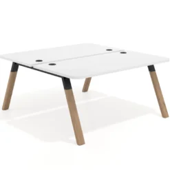 Mesa multipuesto UvePro Bench fondo 166 cm, sobre curvo, estructura negra/madera