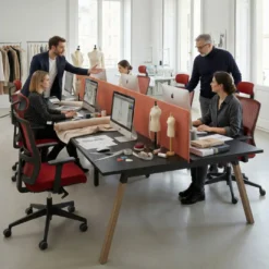 Mesa multipuesto UvePro Bench triple, fondo 166 cm, estructura negra/madera