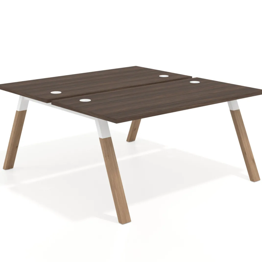 Mesa multipuesto UvePro Bench fondo 166 cm, estructura blanca/madera