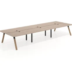 Mesa multipuesto UvePro Bench triple, fondo 166 cm, estructura negra/madera