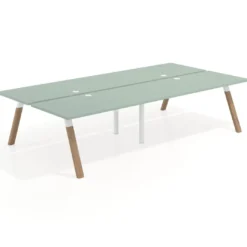 Mesa multipuesto UvePro Bench doble, fondo 166 cm, estructura blanca/madera
