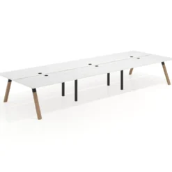 Mesa multipuesto UvePro Bench triple, fondo 166 cm, estructura negra/madera