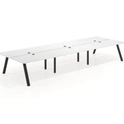 Mesa multipuesto UvePro Bench triple, fondo 166 cm, sobre curvo, estructura negra