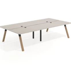Mesa multipuesto UvePro Bench doble, fondo 166 cm, estructura negra/madera