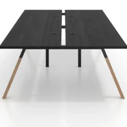 Mesa multipuesto UvePro Bench doble, fondo 166 cm, estructura negra/madera