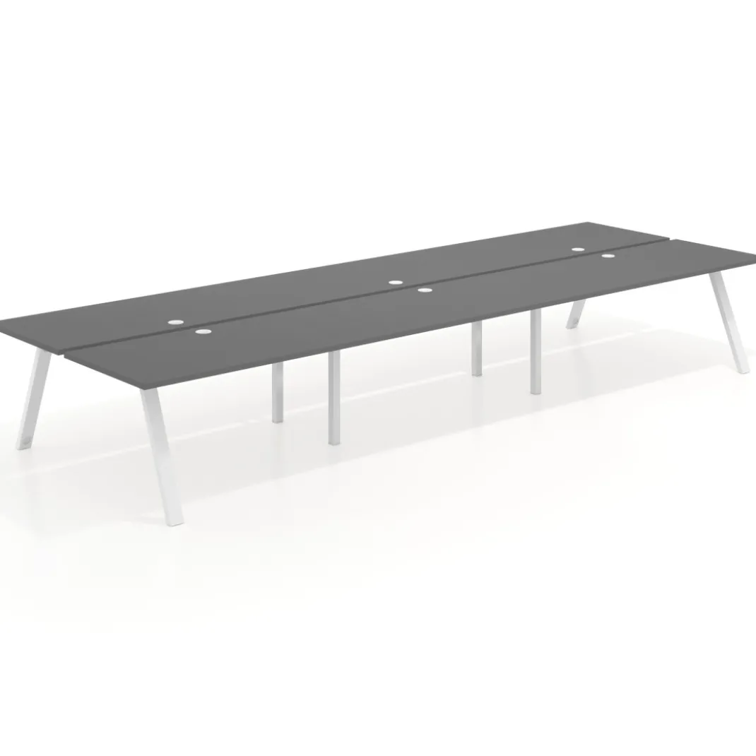 Mesa multipuesto UvePro Bench triple, fondo 166 cm, estructura blanca/madera