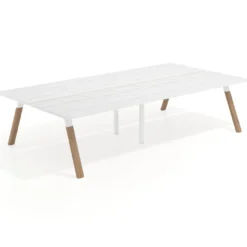 Mesa multipuesto UvePro Bench doble, fondo 166 cm, estructura blanca/madera