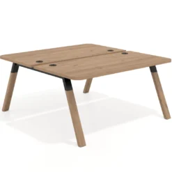 Mesa multipuesto UvePro Bench fondo 166 cm, sobre curvo, estructura negra/madera