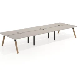 Mesa multipuesto UvePro Bench triple, fondo 166 cm, estructura negra/madera