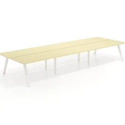 Mesa multipuesto UvePro Bench triple, fondo 166 cm, estructura blanca/madera