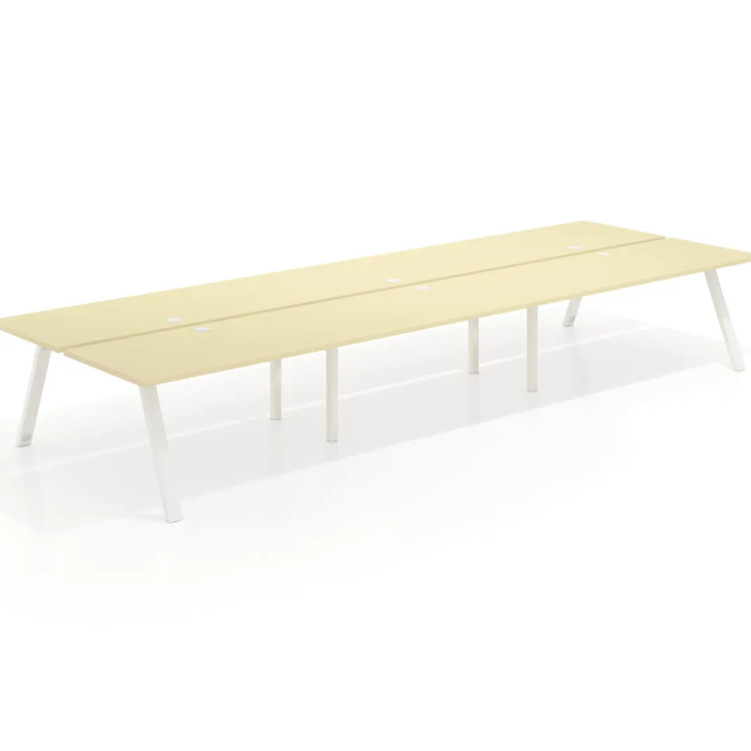 Mesa multipuesto UvePro Bench triple, fondo 166 cm, estructura blanca/madera