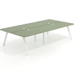 Mesa multipuesto UvePro Bench doble, fondo 166 cm, sobre curvo, estructura blanca