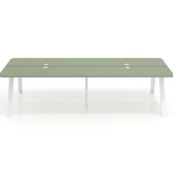Mesa multipuesto UvePro Bench doble, fondo 166 cm, sobre curvo, estructura blanca