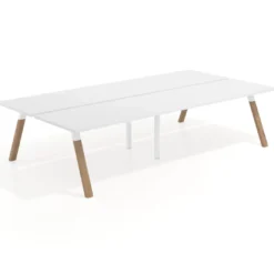 Mesa multipuesto UvePro Bench doble, fondo 166 cm, estructura blanca/madera