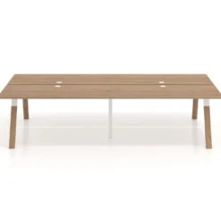 Mesa multipuesto UvePro Bench doble, fondo 166 cm, estructura blanca/madera