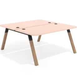 Mesa multipuesto UvePro Bench fondo 166 cm, sobre curvo, estructura negra/madera
