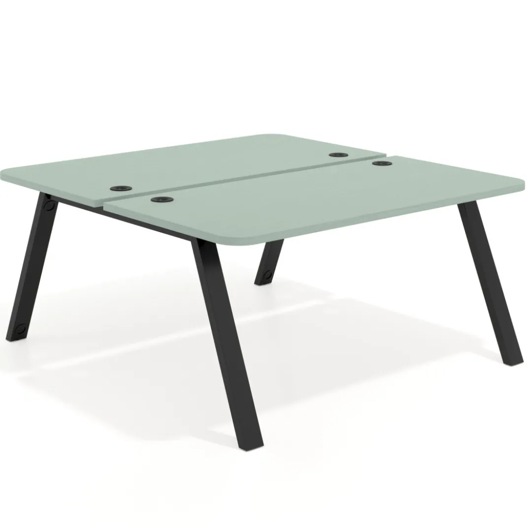 Mesa multipuesto UvePro Bench fondo 166 cm, sobre curvo, estructura negra