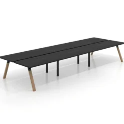 Mesa multipuesto UvePro Bench triple, fondo 166 cm, estructura negra/madera